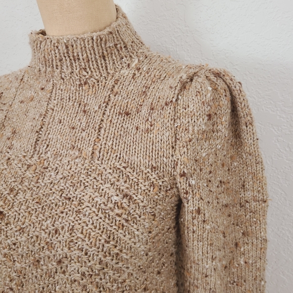 Vintage Marled Knit Mock Neck Puff Sleeve Sweater - Picture 2 of 9